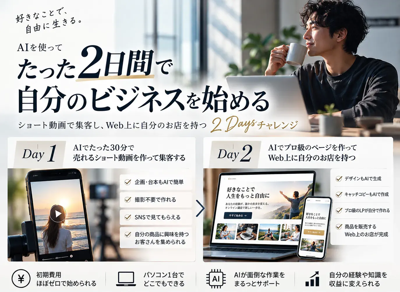 好きなことで、自由に生きる。AIを使ってたった2日間で自分のビジネスを始める。2Daysチャレンジ